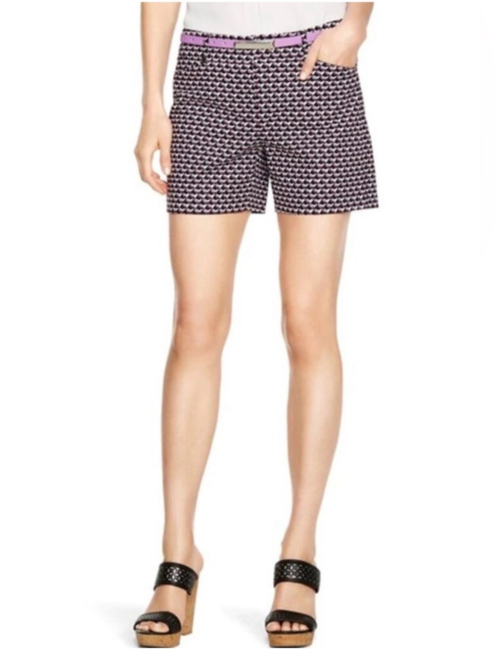 White House Black Market Geometric Diamond Shorts Purple White Size 6